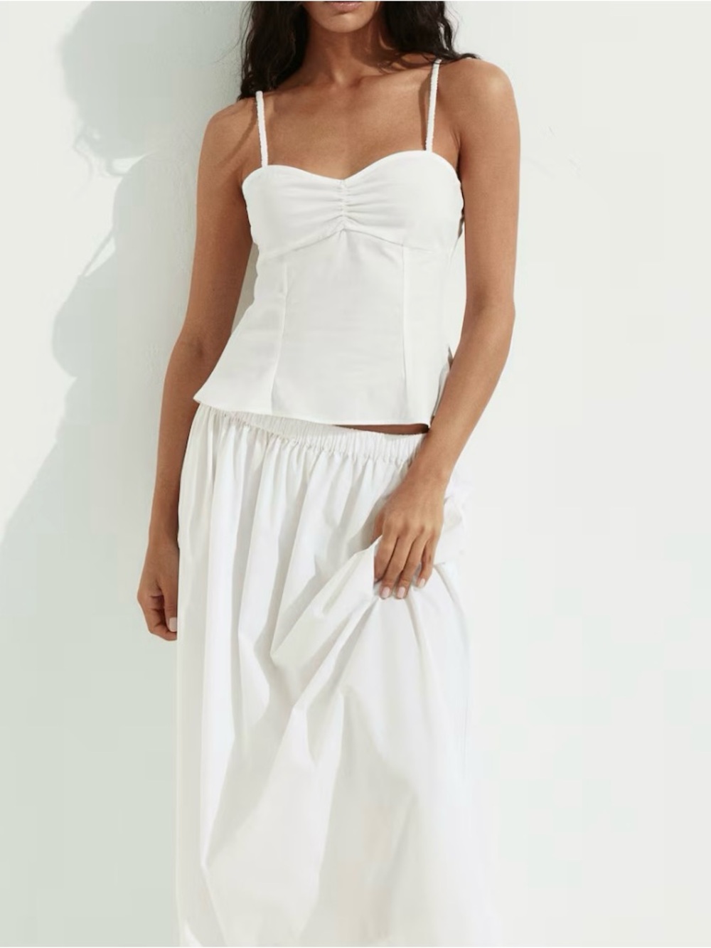 H&M White Cami Top with Ruched Bust